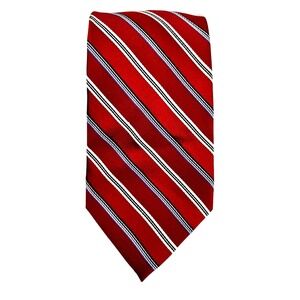 Chaps Ralph Lauren Repp Tie Red/White/Blue Hand Made 100% Silk 3.5" Classic 60"